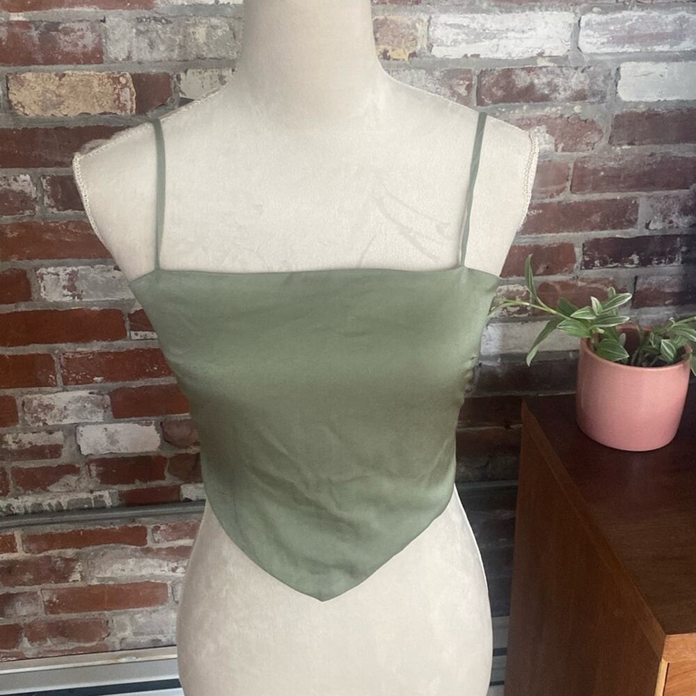 Mimosa Green Bandana Tie Back Crop Top Adjustable Strap Size S NWT